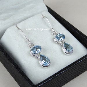 Natural Blue Topaz Handmade 925 Sterling Silver Earrings- Boho Earrings- Gemstone Jewelry- Gift for her- Dangle Drop Earring