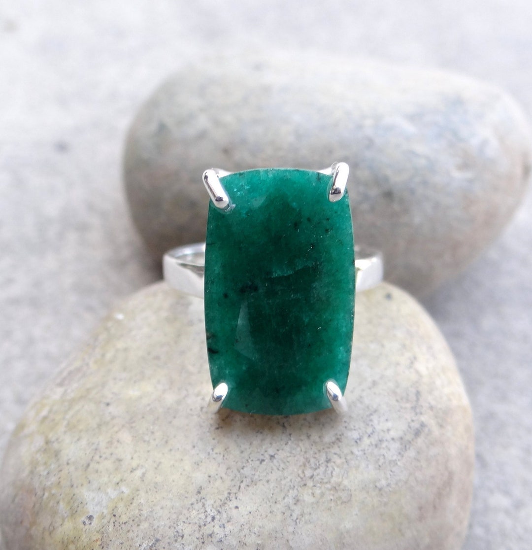 Green Beryl Silver Ring, Cushion Shape Ring, 925 Sterling Silver Ring ...