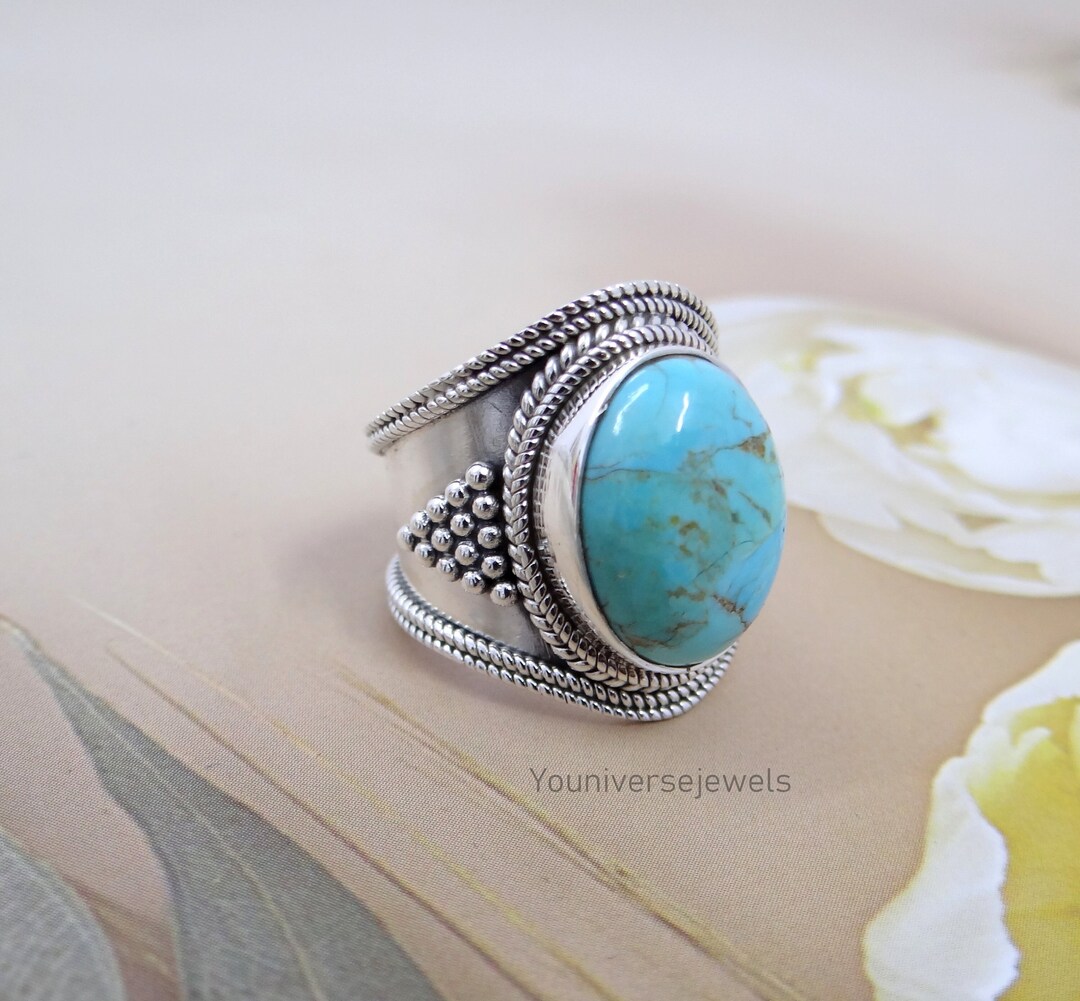 Women Boho Blue Mohave 925 Sterling Silver Brass Bold Ring main image 0