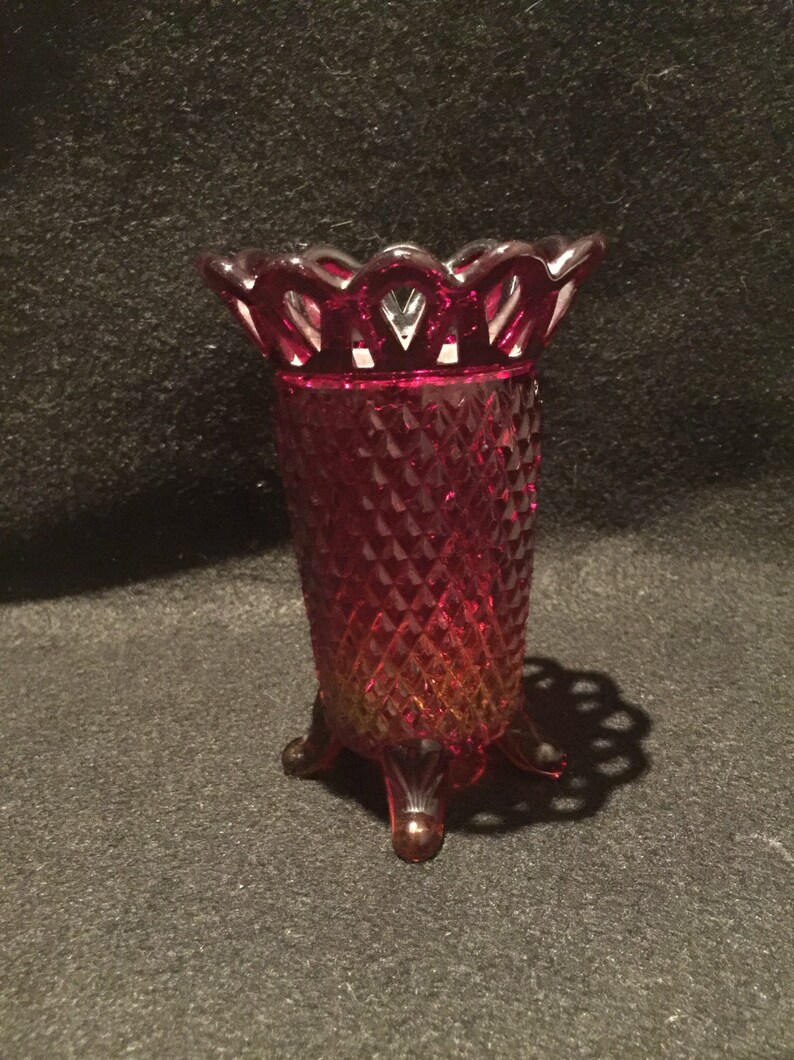Imperial amberina lace edge basket weave 4 footed vase