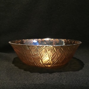 Marigold carnival glass basket weave bowl