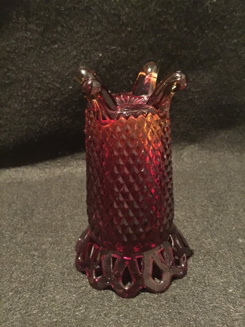 Imperial amberina lace edge basket weave 4 footed vase