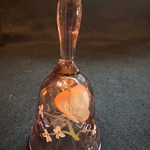 Fenton pink,diamond optic small ,artist signed bell with pink butterfly