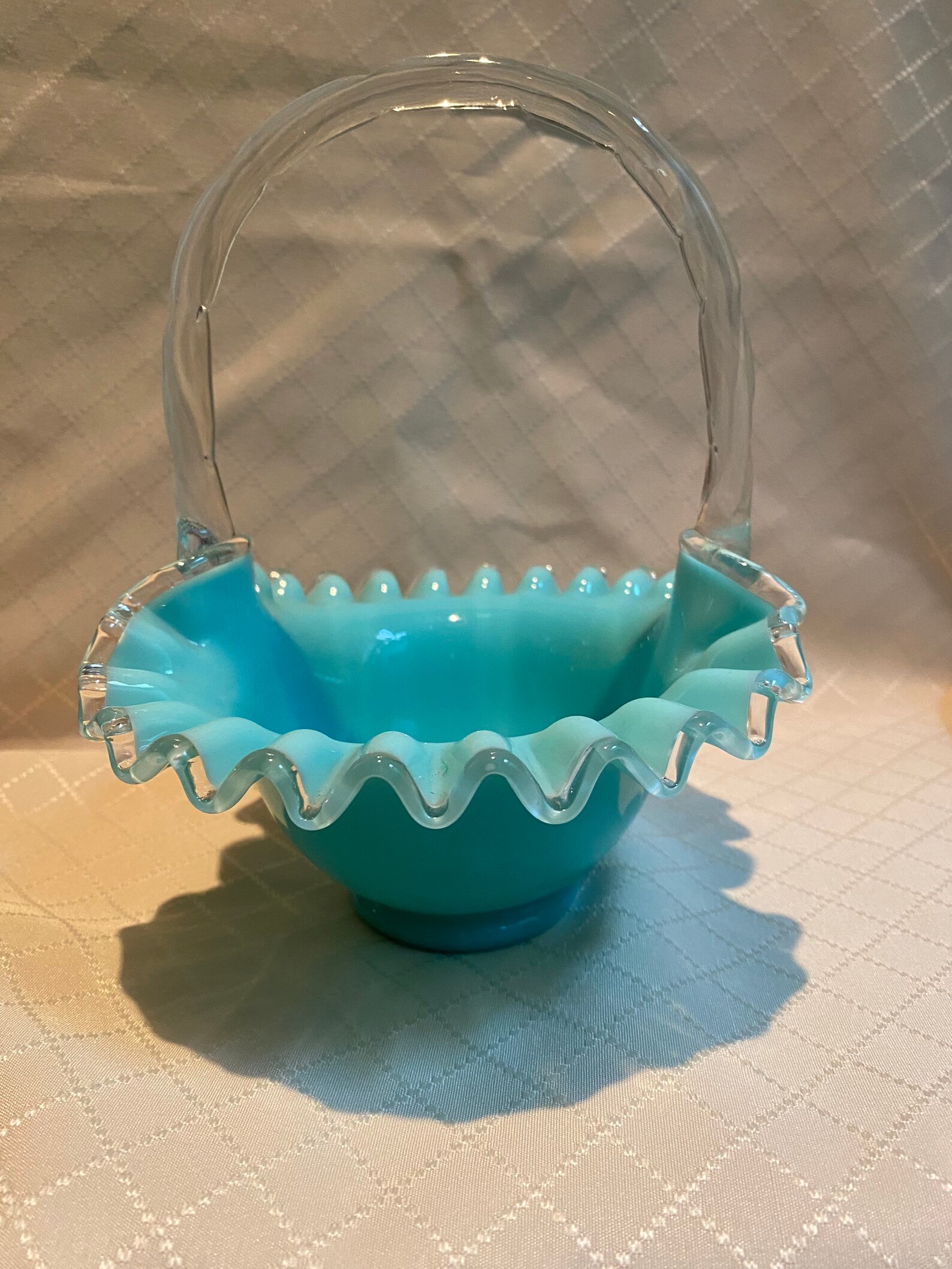 Fenton silvercrest turquoise basket with a handle repair Etsy