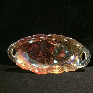 Marigold carnival glass relish dish