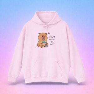 Don't Worry Be Capy Cute Capybara Cold Brew Boba Hoodie Pullover, Animal Lover Gift, Cozy Jumper, Funny Rodent Pullover, Warm Winter Top