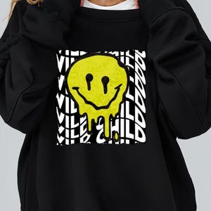 Wild Child Smiley Face Sweatshirt, Happy Emoji Jumper, Youthful Crew Neck Pullover, Fun Graphic Sweater, Unisex Hoodie