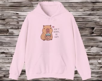 Don't Worry Be Capy Cute Capybara Cold Brew Boba Hoodie Pullover, Animal Lover Gift, Cozy Jumper, Funny Rodent Pullover, Warm Winter Top