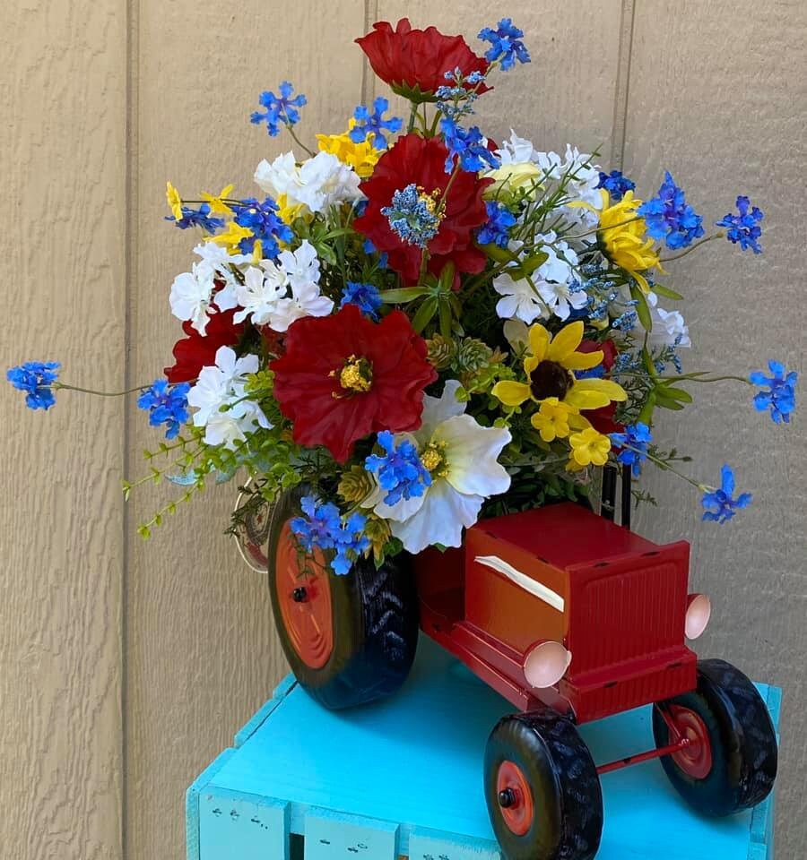 Red Tractor & Beautiful Flowers Centerpiece | Etsy