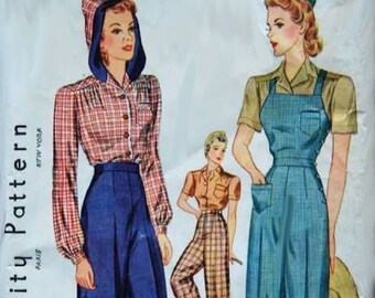 Vintage Landgirl 40s Pants Coveralls & Blouse Sewing Pattern, Simplicity 8447 (Sizes 6-24)