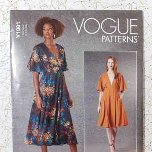 Vogue Pattern 1801 ~ Bohemian Maxi or Midi Dress with flutter sleeves and V Neck Size 4-14 or 16-26