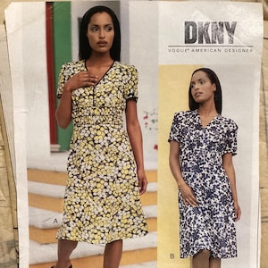 DKNY - Vogue American Designer Dress and Slip Pattern 1771 - Factory Folded Size 8-10-12