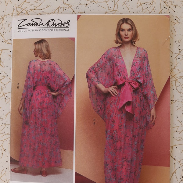 VOGUE DESIGNER Pattern. Zandra Rhodes Kimono Style Special Occasion Dress and Sash 1627  Sizes 4-14  16-22