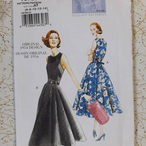 VINTAGE VOGUE MODEL Dress Pattern 8788 Original 1954 Design Size 14-22 1950s O.O.P