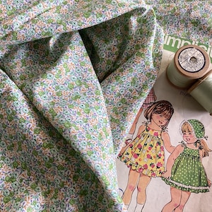 Vintage 1970s lightweight Cotton Fabric - Tiny Green Floral - 2 metres