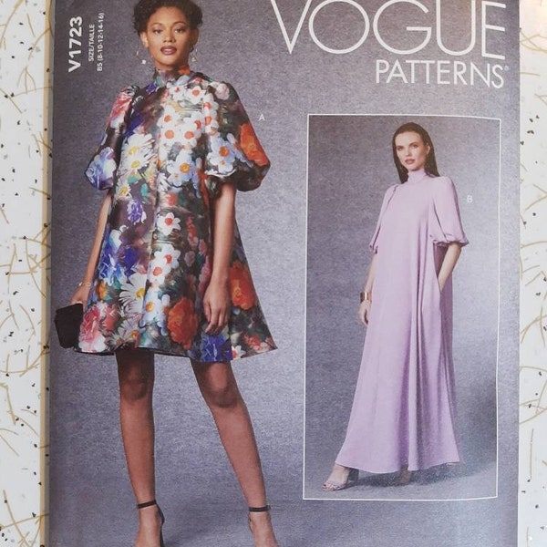 Vogue Patterns - Designer Puff Sleeve Dress Pattern - Maxi or Mini - New Season 1723 Size 8-16 or 16-24