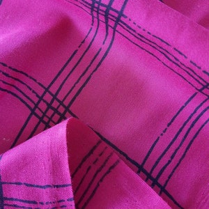 Vintage Rayon Challis Fabric ~ 80s Magenta Check ~ Drapey ~ 1 1/2+ yards