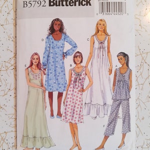 Glamorous Nightgown Negligee and Pajamas Pajamas - Butterick 5792 - Size 4-14 or 16-26