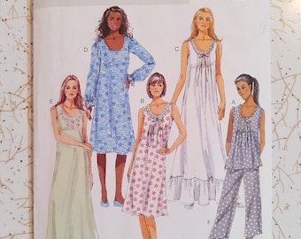 Pijama Glamorous Camisón Negligee y Pijama - Butterick 5792 - Talla 4-14 o 16-26