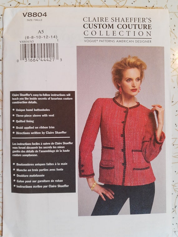 VOGUE V8804 SEWING PATTERN CLAIRE SHAEFFERS CUSTOM COUTURE JACKET CARDIGAN 6~22 VOGUE V8804 SEWING PATTERN CLAIRE SHAEFFERS CUSTOM COUTURE JACKET CARDIGAN 6~22