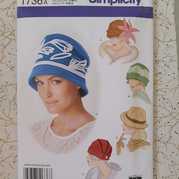 Simplicity 1736 - Vintage 1920s 1930s and 1940s Hats Sewing Pattern ~ Cloche Fedora Bucket 1736 All Sizes