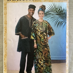 Traditional Caftan Pattern - Mens or Womens - Dashiki, Djellaba, Agbada, Boubous & Hair Wrap - Butterick 6748