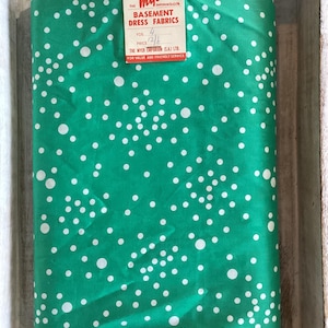 The Myer Emporium - 1950s early 1960s Department Store Remnant ~ Polka Dot Jade Cotton Poplin Fabric ~ Huge 4 YARDS