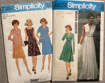 Vintage 1970s Dress Patterns - Simplicity Size 10 & 12 Grecian Draped Maxi Dress or Pinafore dress