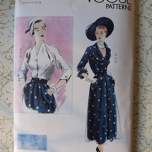 Vogue Vintage Model 1863 ~1949 Couturier Two piece Dress or Blouse and Skirt Pattern ~ Size 6-14 or 16-24 ~ 1940s