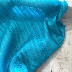 Dobby Voile in Turquoise - Fine Vintage Cotton Fabric with texture - per metre x 142cm Wide