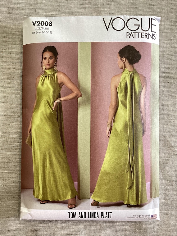 Vogue V2008D5 Misses' Close-Fitting Halter Style Dress Sewing Pattern Packet by Tom & Linda Platt, Design Code V2008 Sizes 4-6-8-10-12 Multicolor