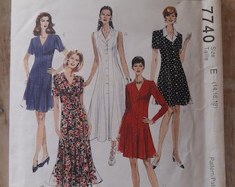 Vintage Princess Seam Dress Pattern ~ Maxi or Midi - Button Front, Collar - Sizes 14-16-18 - Factory Folded