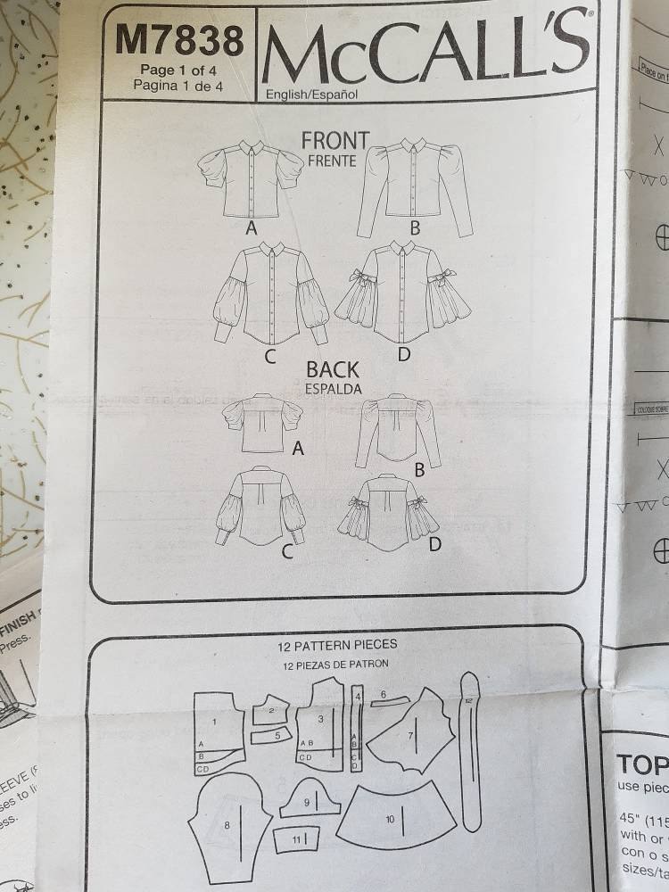 Mccalls Designer Blouse/shirt Pattern With Yoke and Four - Etsy