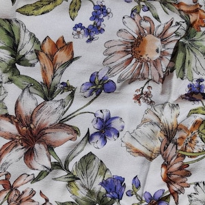 1940s Picnic ~ Rayon Crepe Fabric in a vintage floral print - very soft and drapey ~ remnant 1 1/2 yards (1.4m)