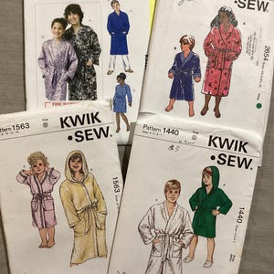 Kwik Sew Kids Robe Patterns - Boys Girls Dressing Gowns - Multi-Sized - prices vary