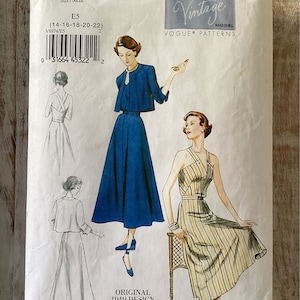 Patrón de modelo vintage Vogue 8974 ~ Vestido de verano y chaqueta de los años 40 ~ Tallas 6-14 o 14-22 (agotado)
