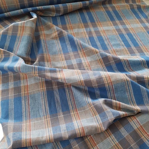 Vintage Linen Tartan Plaid Fabric - Deadstock - Yarn dyed bty+ btm