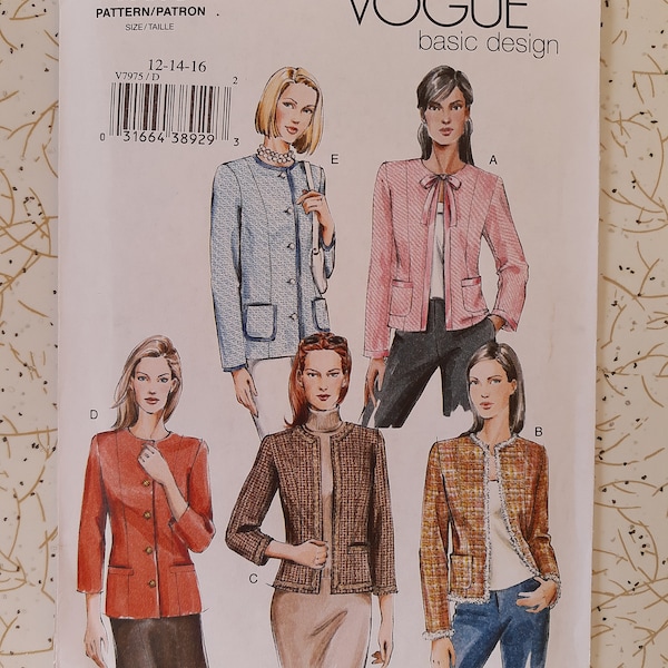 Vogue Pattern 7975~ Classic Couture Style Jacket~ Size 6-10, 12-16 or 18-22