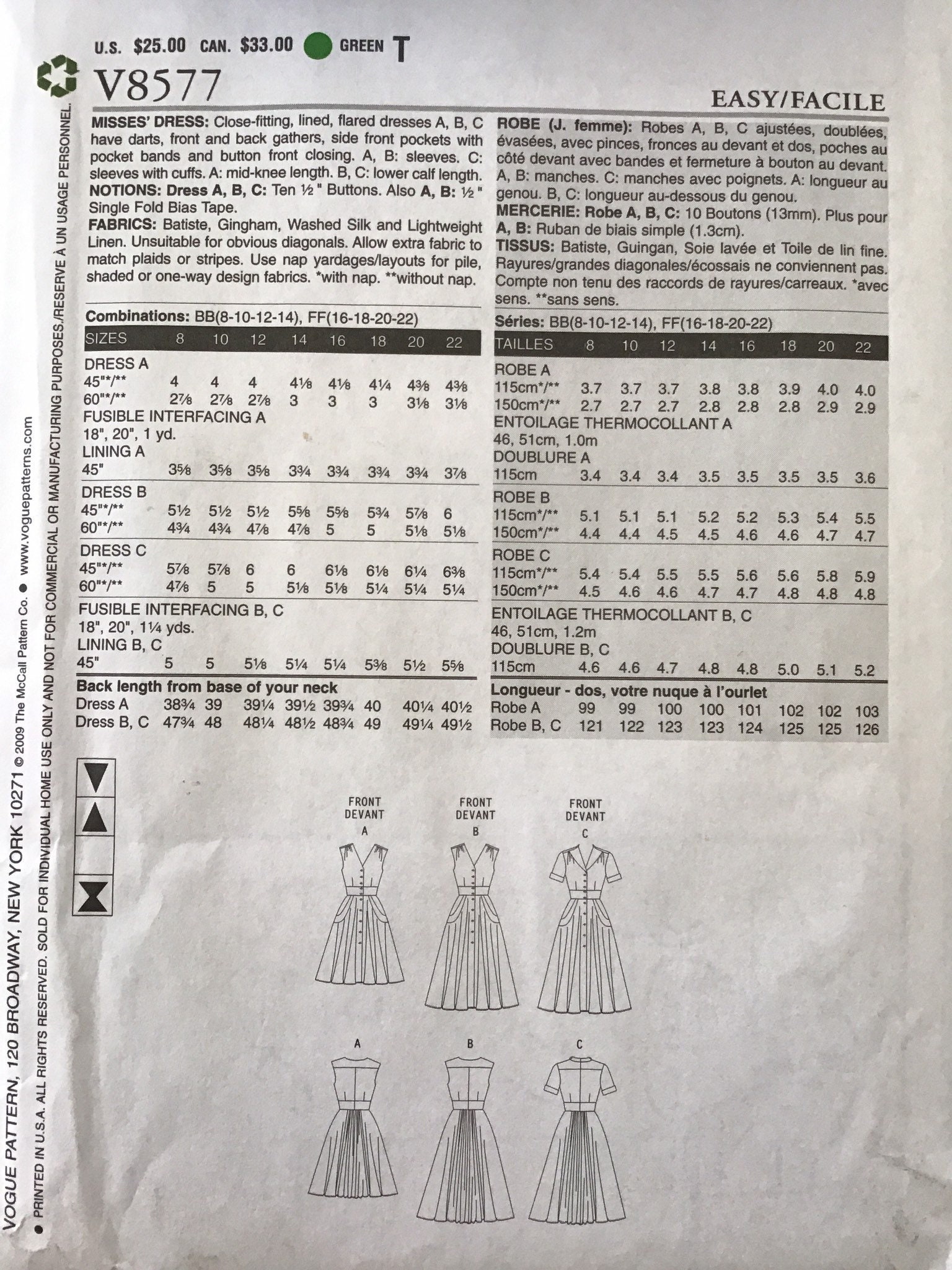 VOGUE PATTERNS Fit and Flare Dress With Pockets Back Yoke and - Etsy