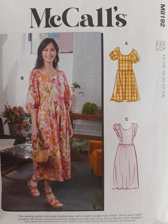 mccall's boho dress patterns New Uncut McCalls M8258 Retro 70s Boho Long & Short Dress Top Pattern Sz 16