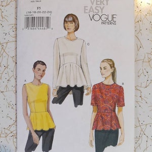 Vogue Peplum Top or Blouse Pattern 8815 - Size 8-16