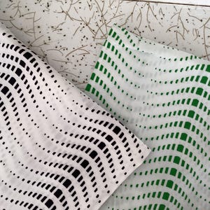 1960s Op Art Cotton Fabric - Abstract Green or Black Stripes