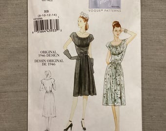 Patrón de vestido de los años 40 - Vintage Vogue 8728