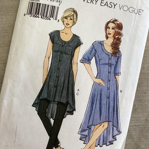 Very Easy Vogue Patterns 8983 ~ Flare Button Up Dress with Waterfall Hem - Size 16-18-20-22-24