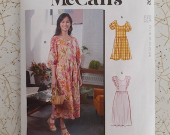 McCalls Boho Dress Sewing Pattern 8192, Ruffle & Puff Sleeve (Sizes 6-24)