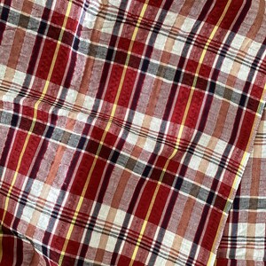 Vintage Cotton Seersucker Plaid Fabric - Autumn Fall Colour Tones