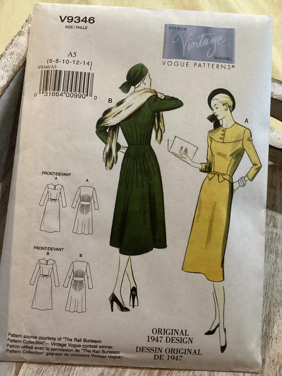 vogue レイニー Vogue Vintage Model Pattern 9346 - Original 1947 Design