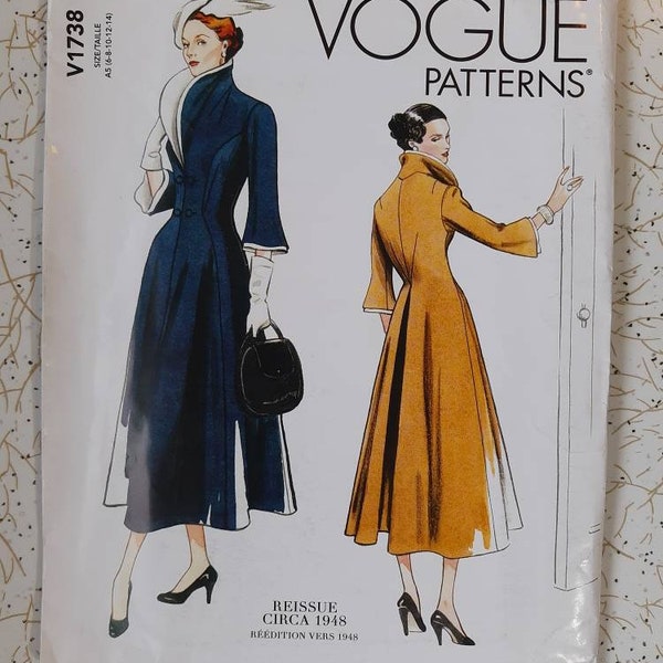 VOGUE VINTAGE MODEL Pattern 1738 Original 1948 Design Dress  1940s Size 6-14 and 14-22