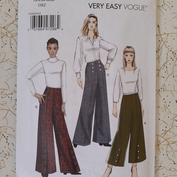 VERY EASY VOGUE Wide Leg 1930s Style Sailor Pants Pattern 9282  Size 8-22
