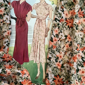 Rayon Crepe Fabric in a 30s or 40s style floral print -  Per Metre